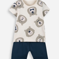 Conjunto curto infantil de algodão ursinho bege