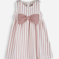 Vestido infantil de algodão texturizado listrado rosa