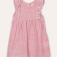 Vestido infantil de algodão listrado vermelho