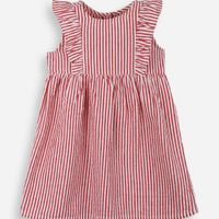 Vestido infantil listrado texturizado vermelho