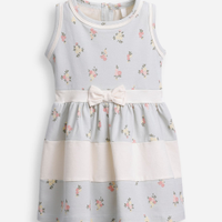 Vestido infantil de algodão com recortes e laço liberty azul