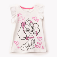 Blusa de algodão infantil Patrulha Canina manga curta com babado off white