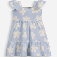 Vestido infantil de algodão com recorte floral texturizado azul