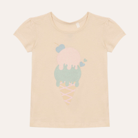 Camiseta de algodão infantil sorvete com brilho bege
