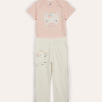 Conjunto longo infantil de algodão unicórnio rosa