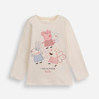 Blusa infantil de algodão peppa pig com glitter bege