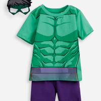Conjunto curto infantil de algodão hulk com máscara verde