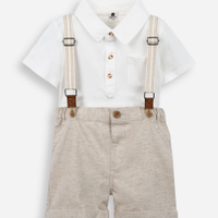 Conjunto infantil suspensório linho bege