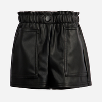 Short mom infantil de poliuretano com bolsos preto