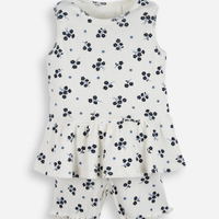 Conjunto curto infantil de algodão floral off white