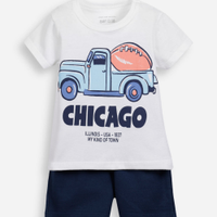 Conjunto curto infantil de algodão estampado off white