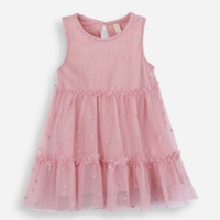 Vestido midi infantil de tule coração rosa