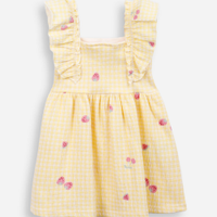 Vestido infantil de algodão xadrez texturizado amarelo