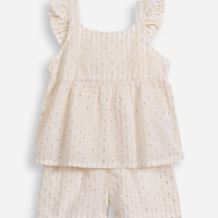 Conjunto infantil listrado com brilho off white