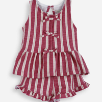 Conjunto infantil de algodão com laços listrado rosa