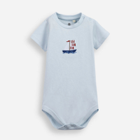 Body baby de algodão bordado barquinho azul