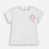Camiseta infantil de algodão com lacinho off white