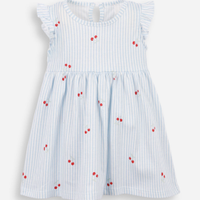 Vestido infantil de algodão manga curta listrado azul