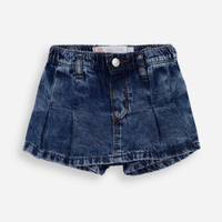 Short saia infantil jeans com pregas azul