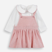 Salopete infantil texturizada e body com gola peter pan manga longa rosa