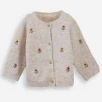 Cardigan infantil de tricot bordados flores - bege claro