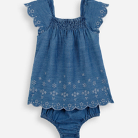 Vestido midi infantil jeans laise com calcinha azul