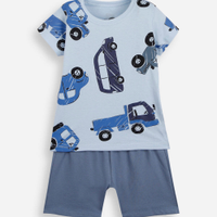 Conjunto curto infantil de algodão carrinhos azul