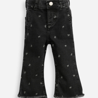 Calça flare infantil jeans lacinhos e barra desfiada preta