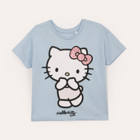 Camiseta infantil de algodão hello kitty com paetê azul