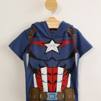 Camiseta infantil de algodão capitão américa com capuz e máscara azul marinho
