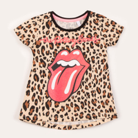 Blusa infantil manga curta animal print the rolling stones marrom