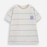 Camiseta infantil com linho listrada bege