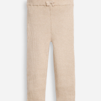 Calça legging infantil de tricot canelada bege