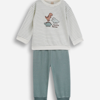 Conjunto longo infantil de moletom dino listrado verde