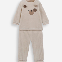 Conjunto longo infantil de plush cachorrinho bege