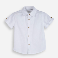 Camisa de algodão infantil com mangas curtas e botões branca