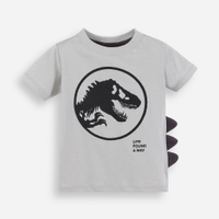 Camiseta infantil de algodão jurassic park cinza