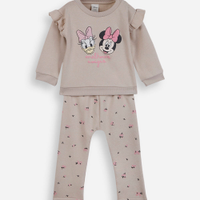 Conjunto infantil de moletom minnie outline bege