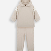 Conjunto infantil de tricot com listras bege
