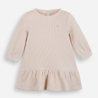 Vestido infantil de veludo cotelê manga longa bege