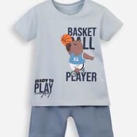 Conjunto curto infantil de algodão estampado azul