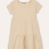 Vestido de algodão infantil manga curta poá bege