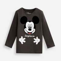 Camiseta infantil de algodão mickey texturizada manga longa cinza