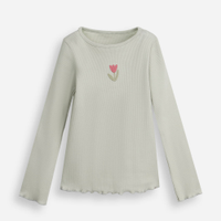 Blusa infantil de algodão manga longa com bordado canelada verde