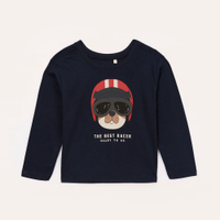 Camiseta de algodão infantil cachorro azul marinho