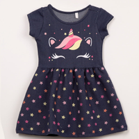 Vestido infantil jeans unicórnio azul escuro