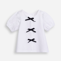 Blusa infantil de algodão manga bufante com laços off white