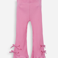 Calça flare infantil de algodão com lacinho rosa