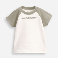 Camiseta infantil de algodão manga raglan texturizada off white