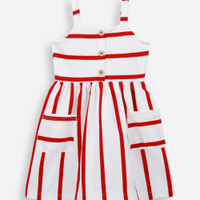 Vestido infantil de algodão texturizado listrado vermelho